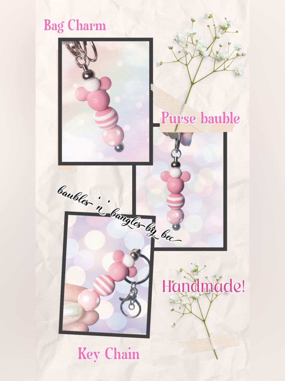 Hand Crafted, Disney inspired keychain or bag charm